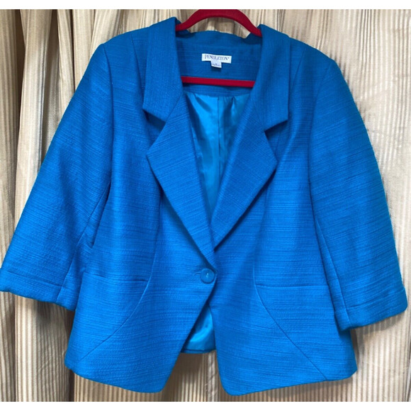 Pendleton Plus Womens 1x Turquoise Cotton Blazer - Picture 1 of 9